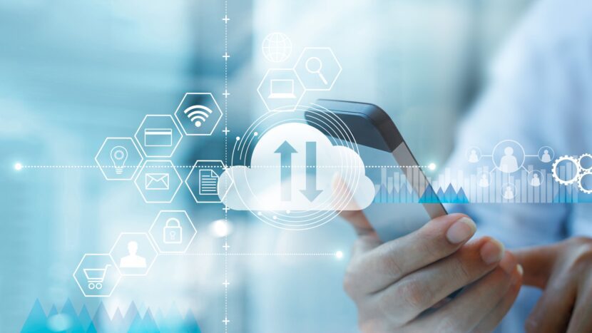 Cloud superimposed over phone to represent hosted pbx solution